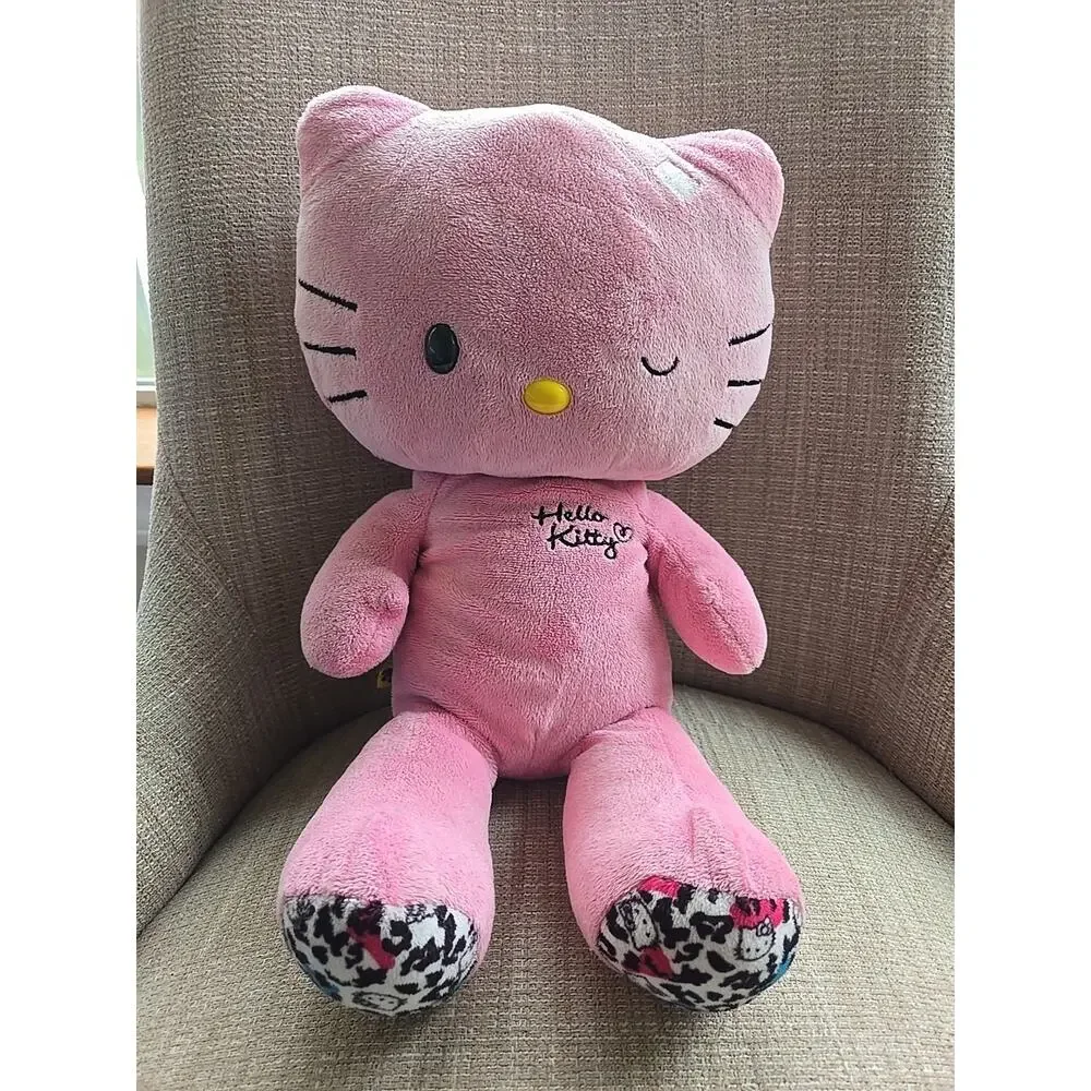 Pink HELLO KITTY Build A Bear SANRIO Leopard Print Paws 18” Plush Winking NO BOW